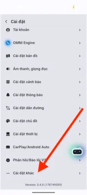 Chọn Cài đặt khác trên Vietmap Live